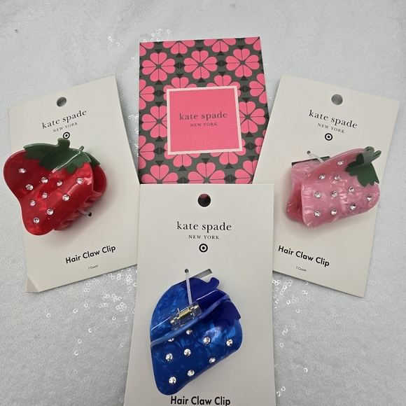 Kate Spade x Target Limited Edition Collection 3 Hair Claw Clips Red Pink Blue - Picture 5 of 16